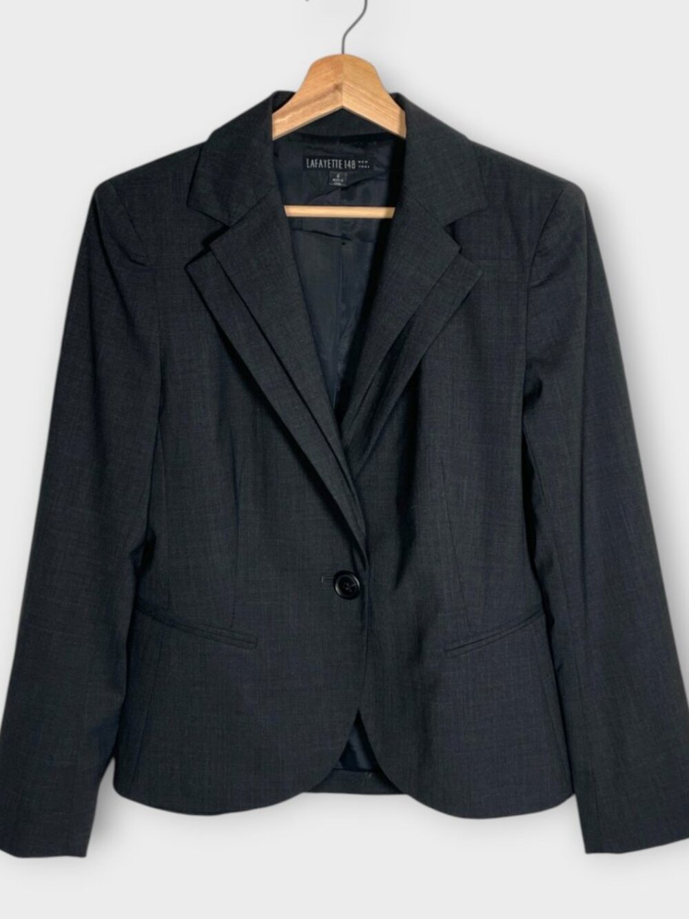 Lafayette 148 Virgin Wool Blazer Size 8 Gray Single Breasted Tailored Career
